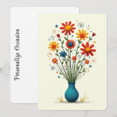 Schattige  Bloemen Assortiment Boeket Vaas Feestdagenkaart (Voorkant / Achterkant)