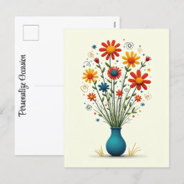 Schattige Bloemen Assortiment Boeket Vaas Feestdagenkaart