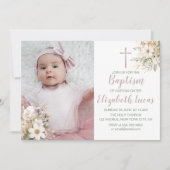 Schattige Bloemen Baby Meisje Dopen Foto Uitnodigi Kaart (Voorkant)
