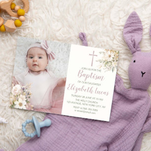 Schattige Bloemen Baby Meisje Dopen Foto Uitnodigi Kaart