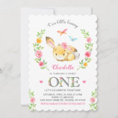 Schattige Bloemen Bunny Meisje 1e Eerste Verjaarda Kaart (Voorkant)