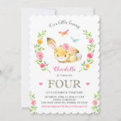 Schattige Bloemen Bunny Meisje 4e Vierde 4 Verjaar Kaart (Voorkant)