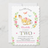 Schattige Bloemen Bunny Meisjes 2e Verjaardagsfees Kaart (Voorkant)