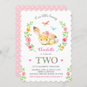 Schattige Bloemen Bunny Meisjes 2e Verjaardagsfees Kaart