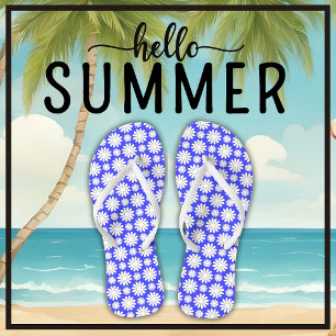 Schattige Bloemen Daisy Pattern Blauw en Wit Zomer Teenslippers