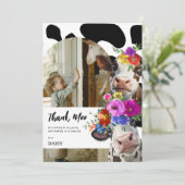 Schattige Bloemen Dank Moo Koe Verjaardag Bedankkaart (Staand voorkant)