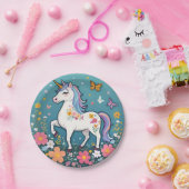 Schattige Bloemen Eenhoorn Pony in Pastels Papieren Bordje (Feest)