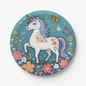 Schattige Bloemen Eenhoorn Pony in Pastels Papieren Bordje (Voorkant)