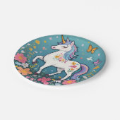 Schattige Bloemen Eenhoorn Pony in Pastels Papieren Bordje (Gekanteld)