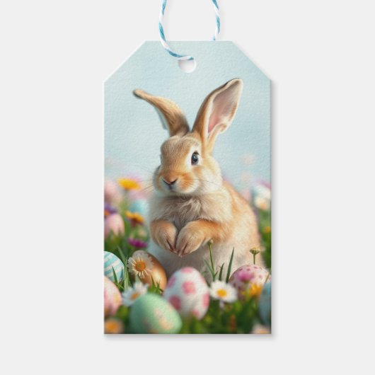 Schattige Bloemen en Bunny Paasfeest van en naar Cadeaulabel (Voorkant)
