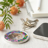 Schattige Bloemen Gepersonaliseerde Pet Keepsake v Sleutelhanger (Zijkant)