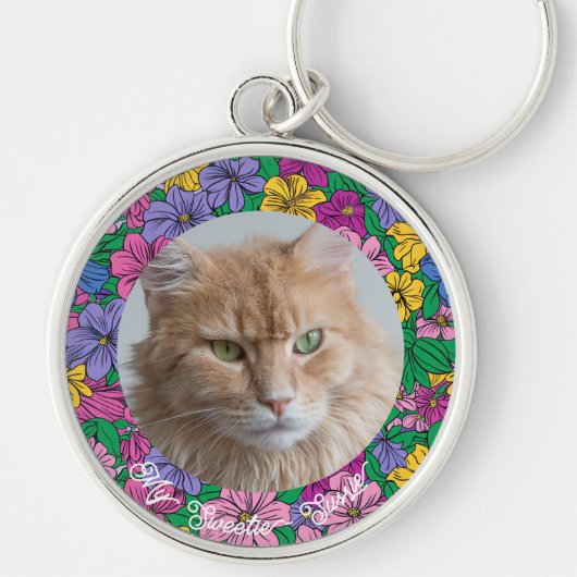 Schattige Bloemen Gepersonaliseerde Pet Keepsake v Sleutelhanger (Voorkant)