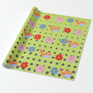 Schattige bloemen groene partij cadeaupapier