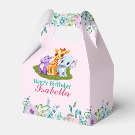 Schattige Bloemen Hippo safari oerwoud Dieren Verj Bedankdoosjes (Achterkant)