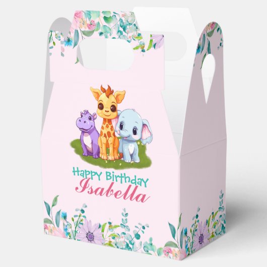 Schattige Bloemen Hippo safari oerwoud Dieren Verj Bedankdoosjes (Geopend)