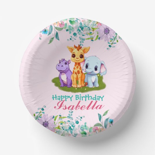 Schattige Bloemen Hippo safari oerwoud Dieren Verj Papieren Kommen (Voorkant)