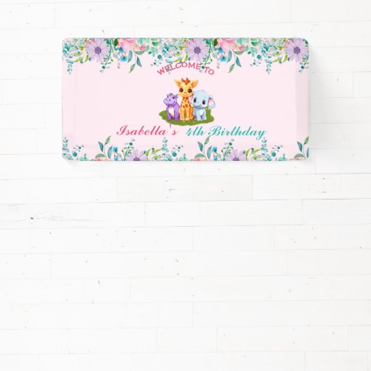 Schattige Bloemen Hippo safari oerwoud Dieren Verj Spandoek (Insitu)