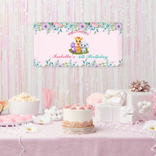 Schattige Bloemen Hippo safari oerwoud Dieren Verj Spandoek