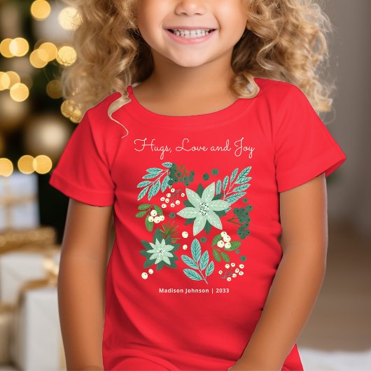 Schattige Bloemen Kerstfeest Rood T-shirt