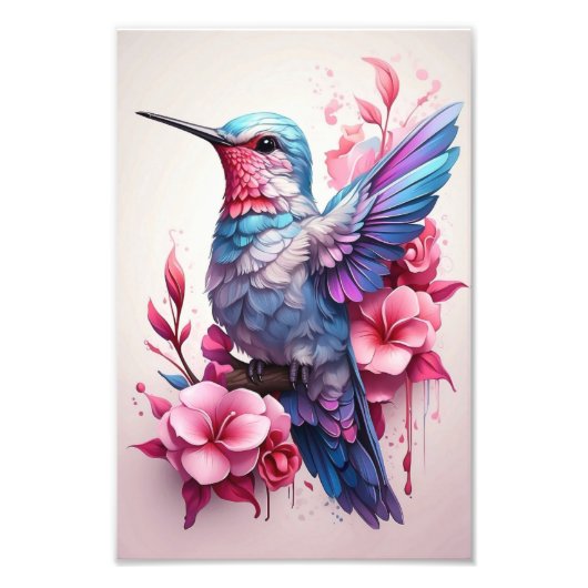 Schattige Bloemen Magic Bird Foto Afdruk (Voorkant)