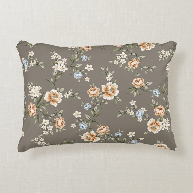 schattige bloemen met bladeren met grijze achtergr accent kussen (Voorkant)