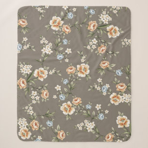schattige bloemen met bladeren met grijze achtergr sherpa deken