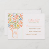 schattige bloemen metselaar pot bruiloft RSVP kaar (Voorkant / Achterkant)