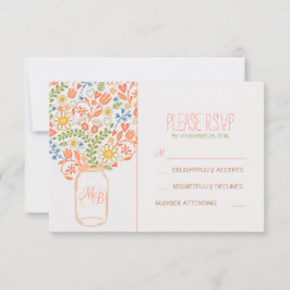 schattige bloemen metselaar pot bruiloft RSVP kaar Kaartje