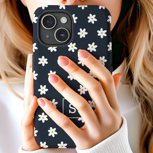 Schattige Bloemen Navy Grass Lelie Patroon Monogra Case-Mate iPhone Case