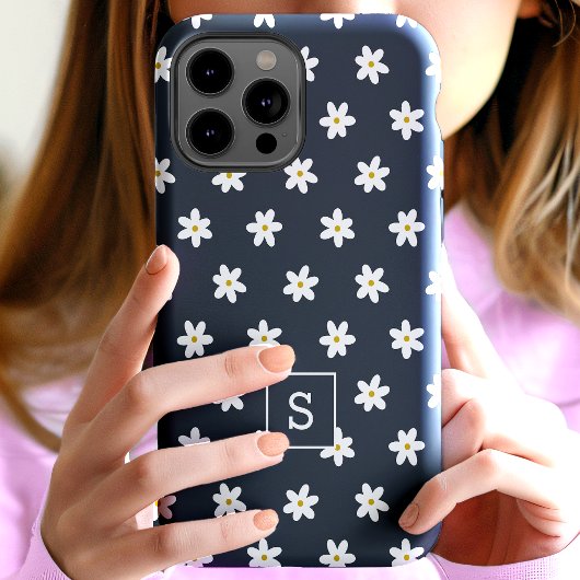 Schattige Bloemen Navy Grass Lelie Patroon Monogra Case-Mate iPhone Case