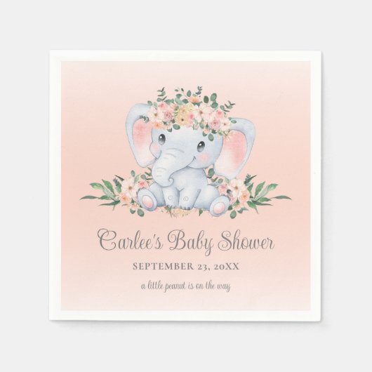 Schattige Bloemen Olifant Baby Meisje Baby shower Servet (Voorkant)