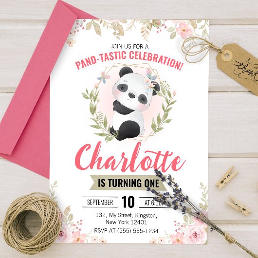 Schattige Bloemen Panda Beer Verjaardagsfeest Kaart