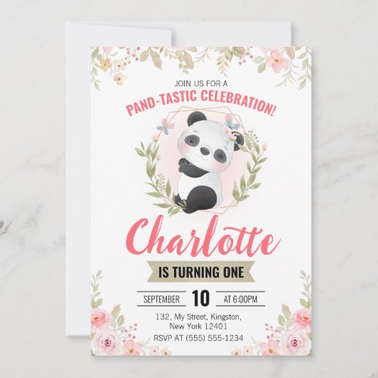 Schattige Bloemen Panda Beer Verjaardagsfeest Kaart (Voorkant)