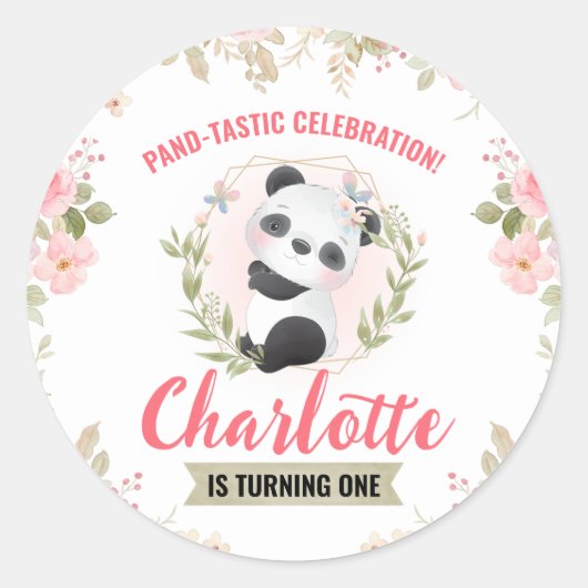 Schattige Bloemen Panda Beer Verjaardagsfeest Ronde Sticker (Voorkant)