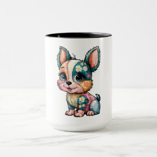 Schattige Bloemen Patchwork Waterverf Baby Dog Mok