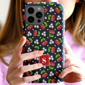 Schattige Bloemen Polka Dot Kersen Zwart Monogram Case-Mate iPhone Case