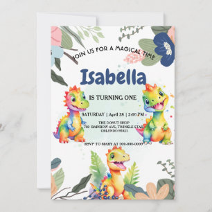 Schattige Bloemen Regenboog Dinosaur Happy Birthda