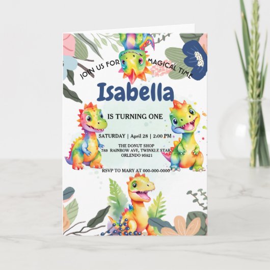 Schattige Bloemen Regenboog Dinosaur Happy Birthda (Voorkant)