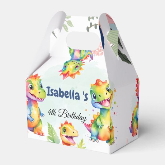 Schattige Bloemen Regenboog Dinosaur Happy Birthda Bedankdoosjes (Achterkant)