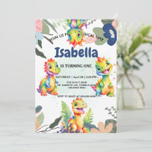 Schattige Bloemen Regenboog Dinosaur Happy Birthda Bedankkaart