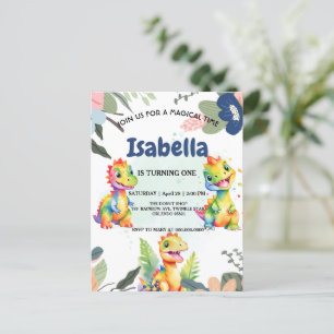 Schattige Bloemen Regenboog Dinosaur Happy Birthda Briefkaart