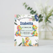 Schattige Bloemen Regenboog Dinosaur Happy Birthda Briefkaart (Staand voorkant)