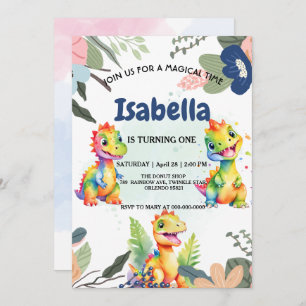 Schattige Bloemen Regenboog Dinosaur Happy Birthda Kaart