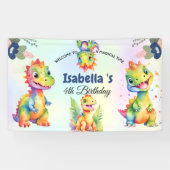 Schattige Bloemen Regenboog Dinosaur Happy Birthda Spandoek (Horizontaal)