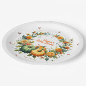 Schattige Bloemen Sinaasappel Groene Pompoenen Bab Papieren Bordje (Gekanteld)