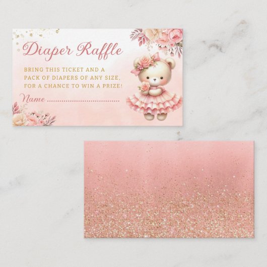 Schattige Bloemen teddybeer Luier Raffle Baby show Informatiekaartje (Voorkant / Achterkant)