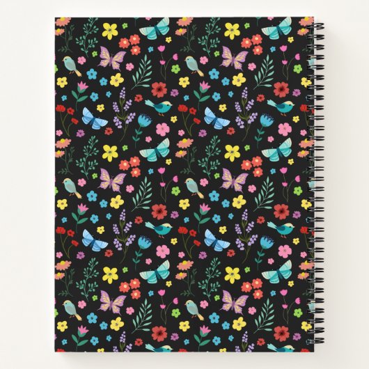 Schattige Bloemen Vlinders Vogels Kleurrijke Bloem Notitieboek (Achterkant)