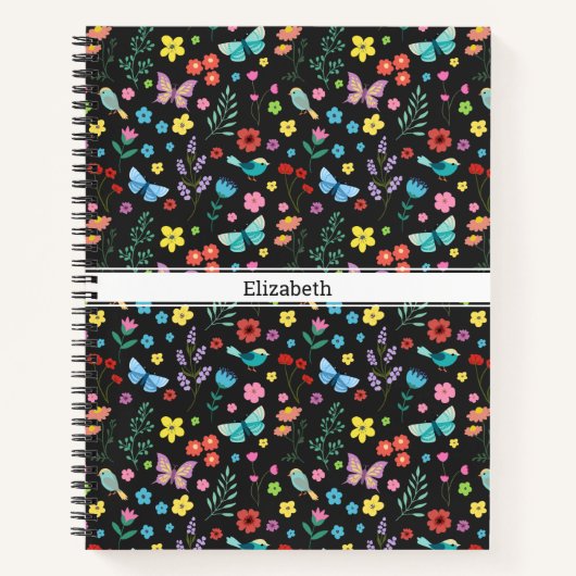 Schattige Bloemen Vlinders Vogels Kleurrijke Bloem Notitieboek (Voorkant)