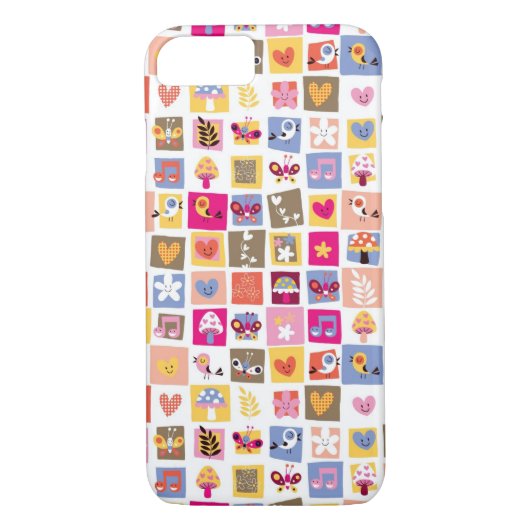 schattige bloemen, vogels, harten vierkanten patro Case-Mate iPhone case (Achterkant)