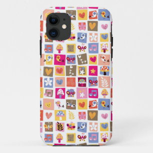 schattige bloemen, vogels, harten vierkanten patro Case-Mate iPhone case